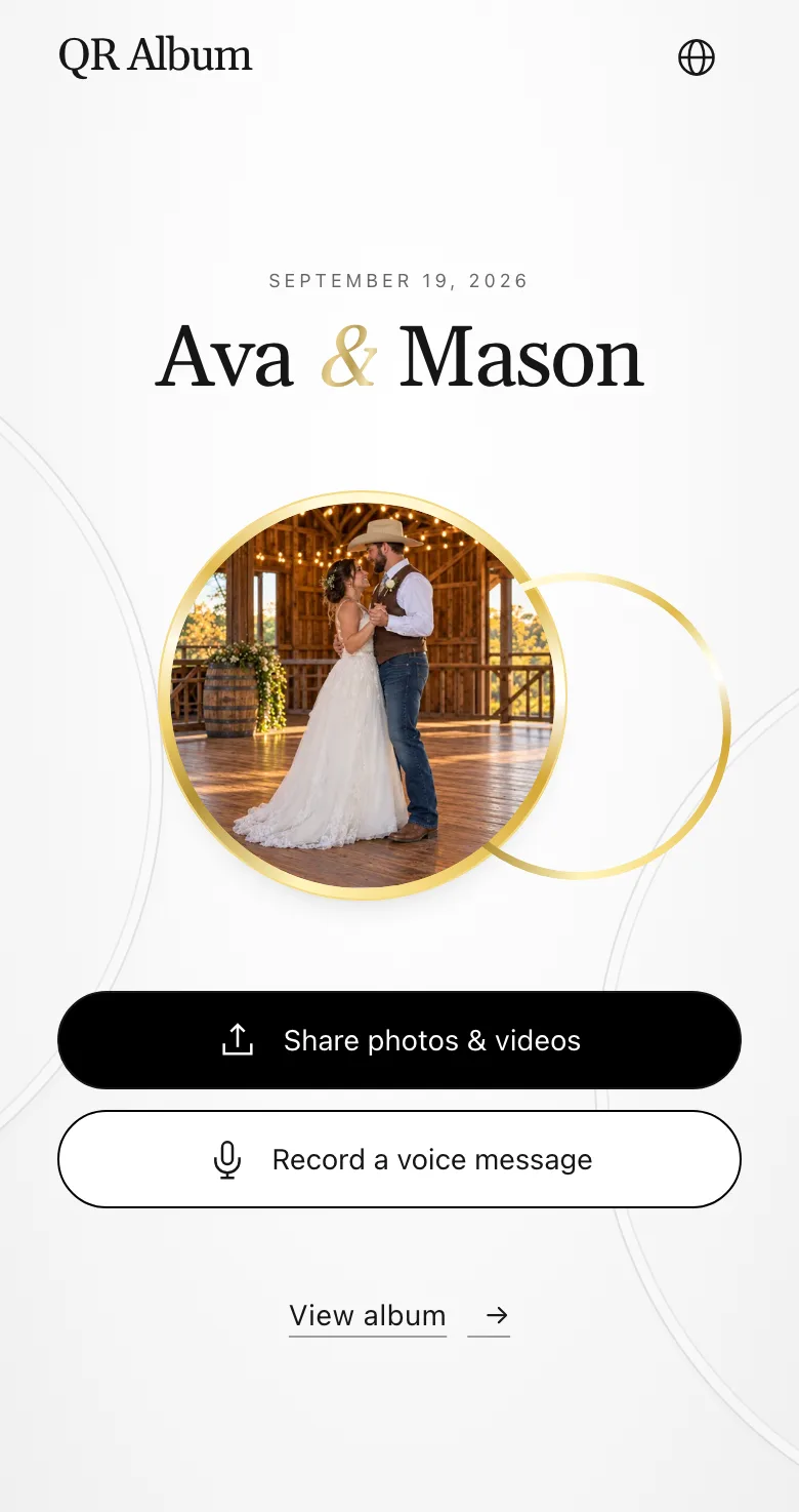 Guest page in the Union design on a phone, with the button to record a voice message
